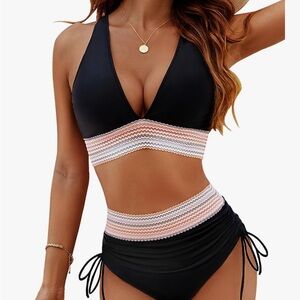 Blooming Jelly High Waisted Swimsuit with Multicolor Stripes Size XL